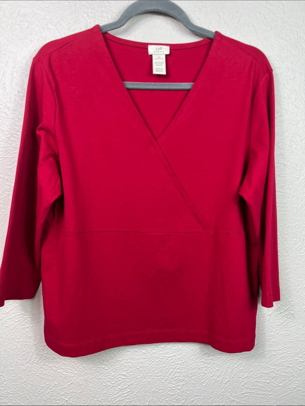 J. Jill Stretch Red V-Neck 3/4 Sleeve Top Large Petite